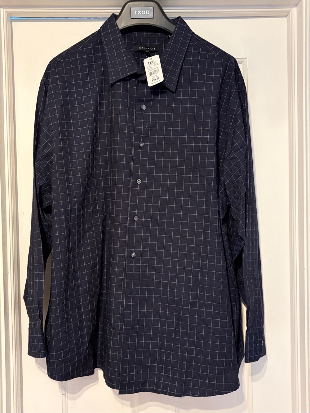 Synergy Men's Navy Windowpane Button-Up Shirt